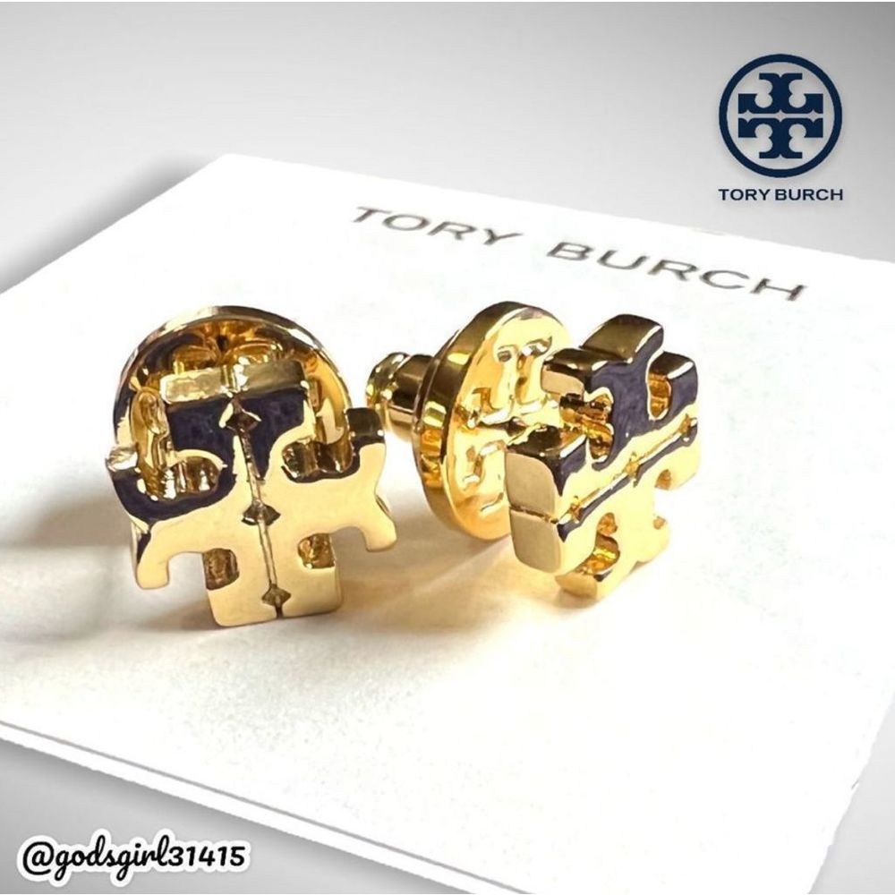 NWT Tory Burch 18K Gold Plated Kira Logo Stud Earrings & Dust Bag $78 - Picture 12 of 12